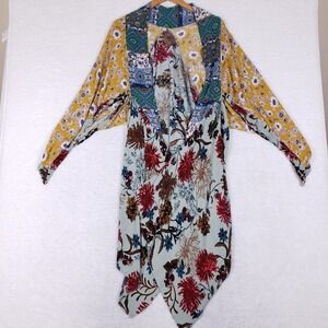 Umgee Patchwork Boho Wrap Top Split Sleeves Handkerchief Hem S/M Festival Style